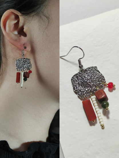 Chinoiserie Red & Green Festive Tassel Earrings - Lumivault