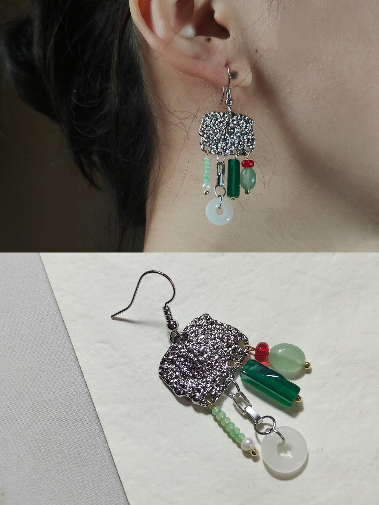Chinoiserie Red & Green Festive Tassel Earrings,Lumivault.