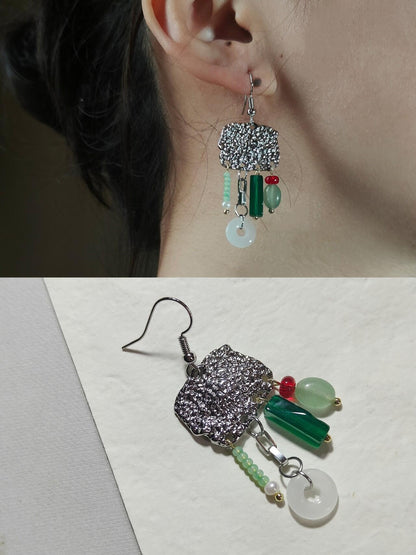 Chinoiserie Red & Green Festive Tassel Earrings - Lumivault