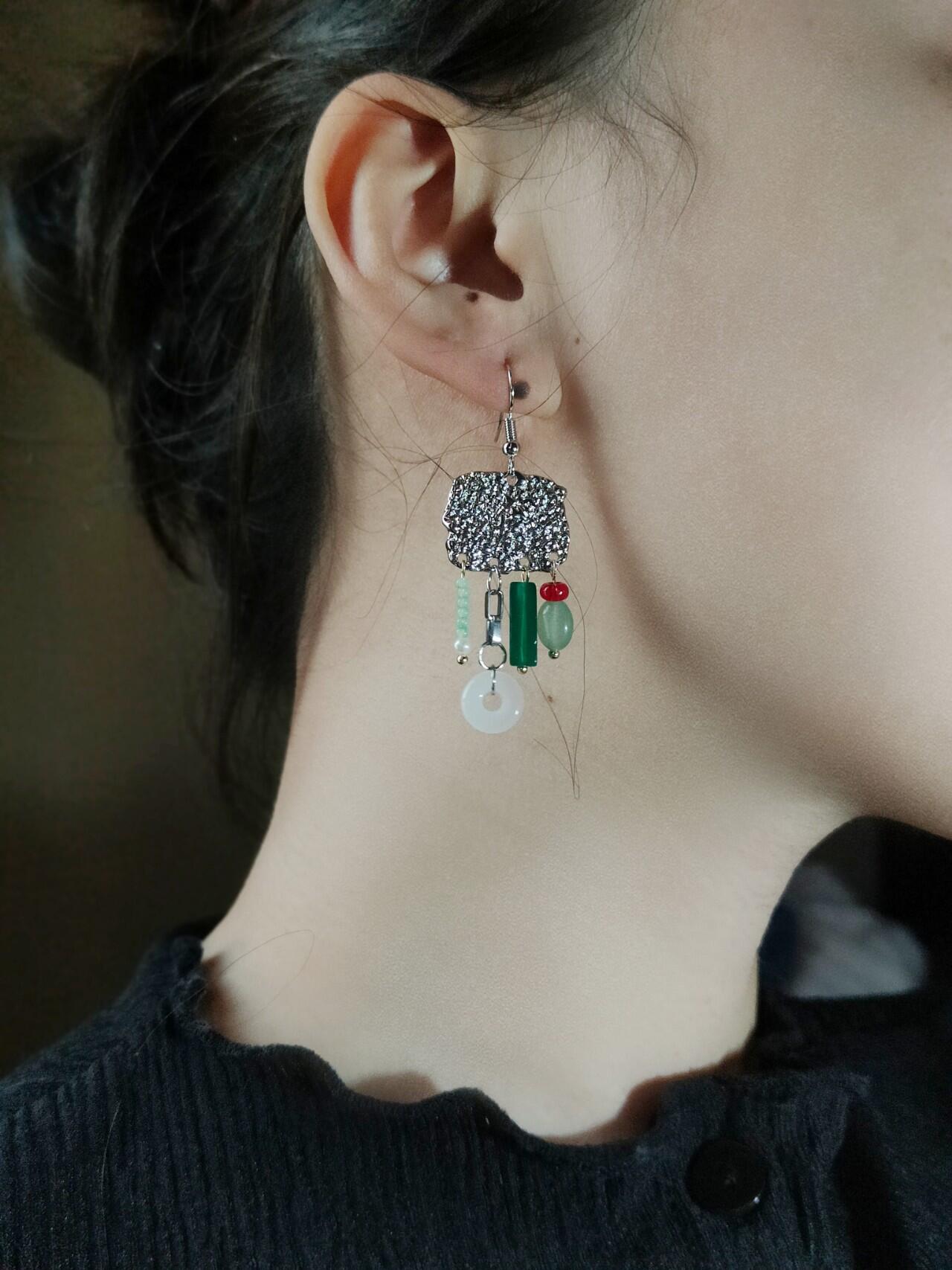 Chinoiserie Red & Green Festive Tassel Earrings,Lumivault.