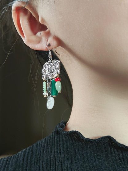 Chinoiserie Red & Green Festive Tassel Earrings - Lumivault