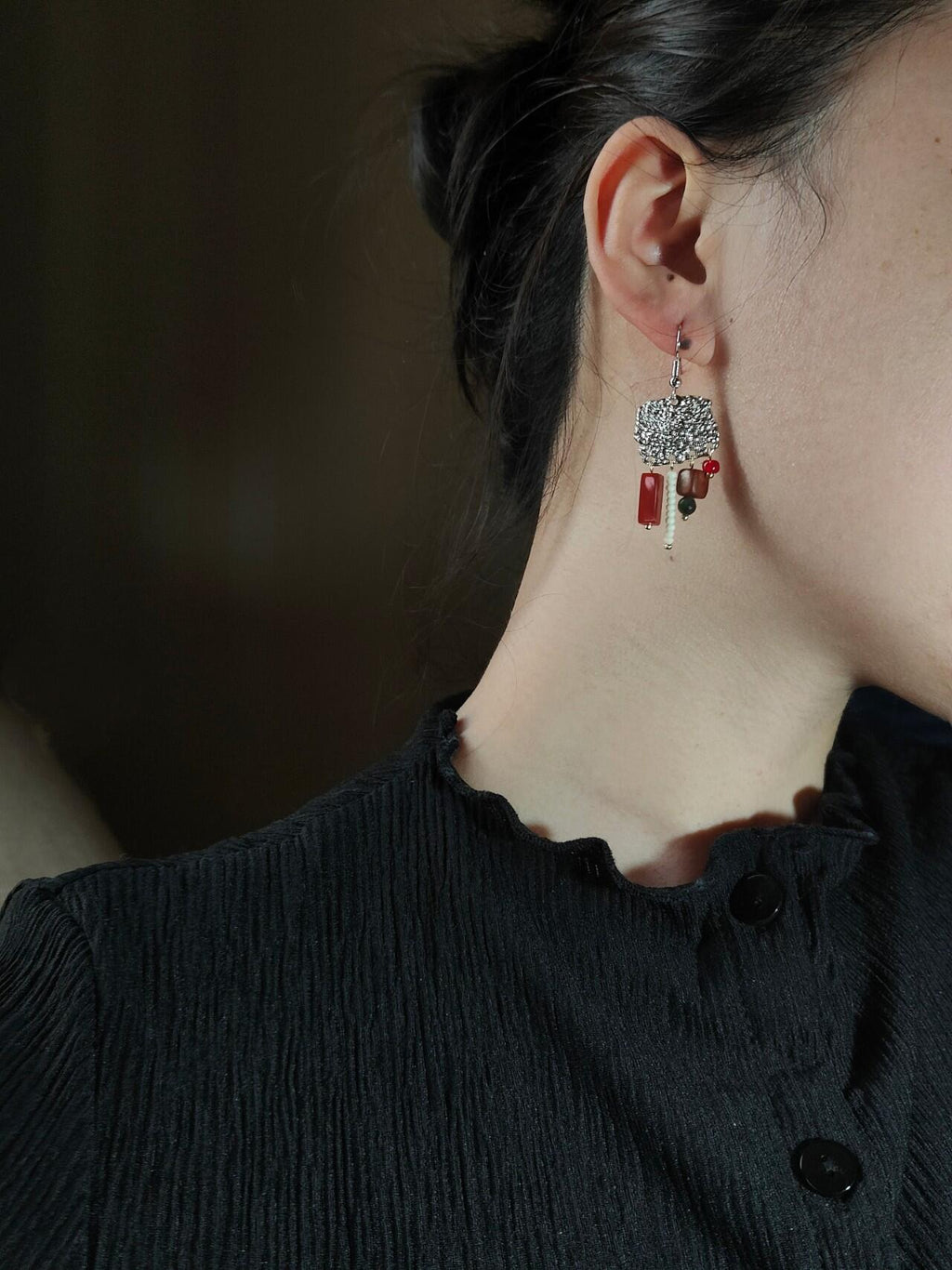 Chinoiserie Red & Green Festive Tassel Earrings,Lumivault.