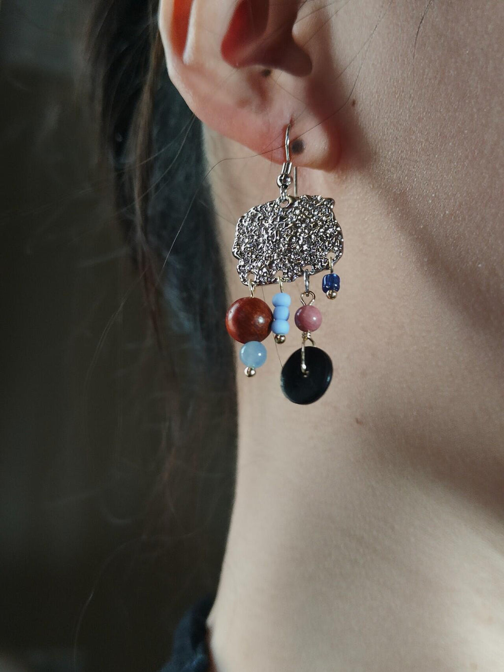 Chinoiserie Red & Green Festive Tassel Earrings,Studs / Blue,Lumivault.