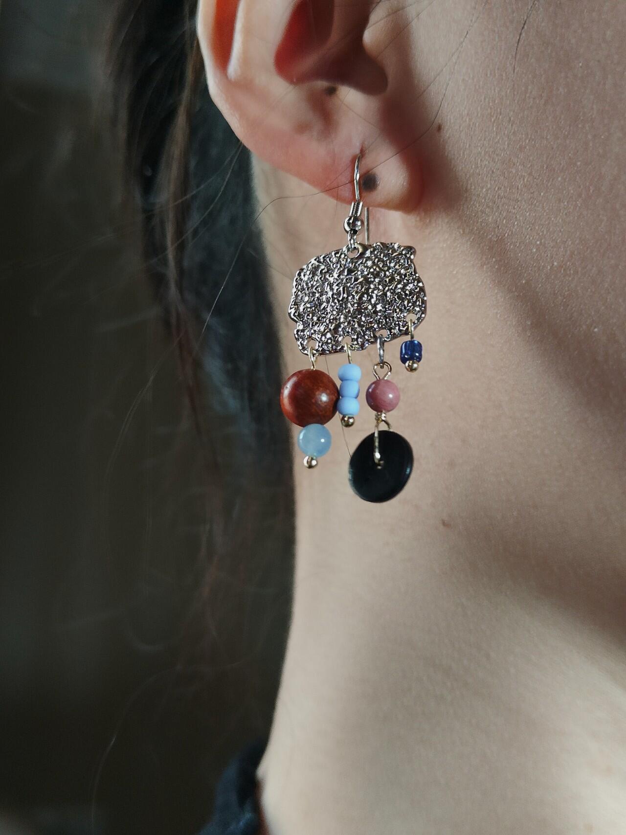 Chinoiserie Red & Green Festive Tassel Earrings,Studs / Blue,Lumivault.