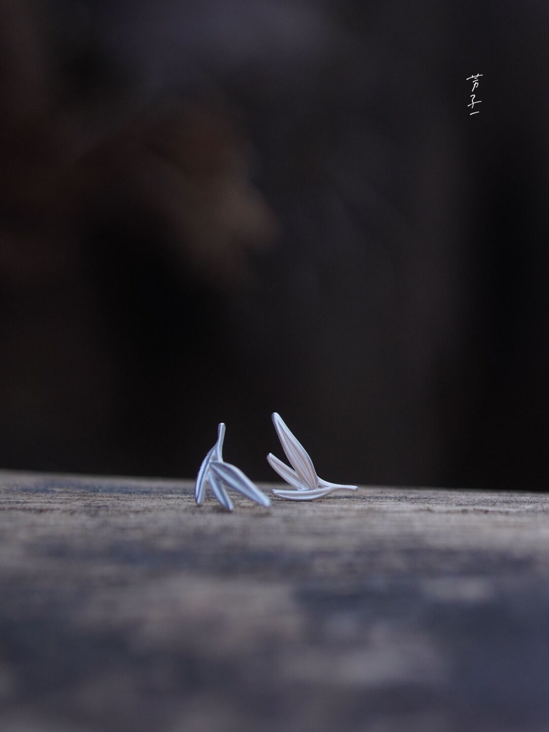 Chinoiserie Silver Bamboo Leaf Earrings,Lumivault.