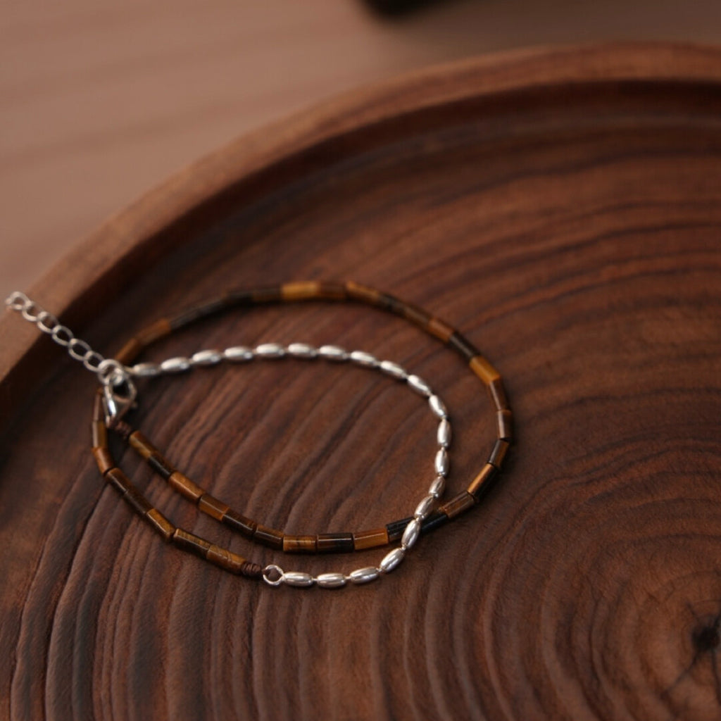 Chinoiserie Silver Cliff Beaded Bracelet,Lumivault.