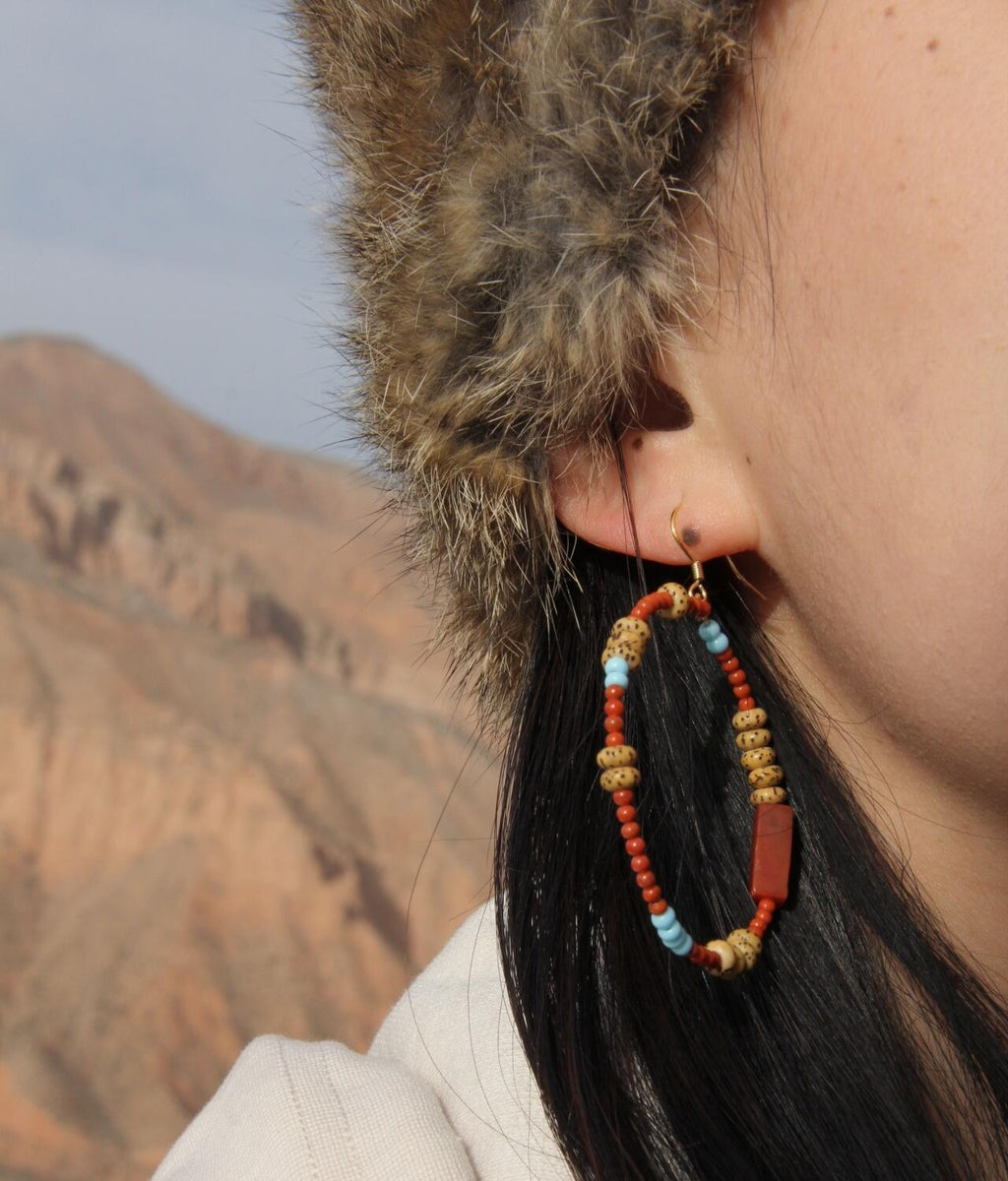 Chinoiserie South Red Agate Bodhi Seed Earrings,Lumivault.