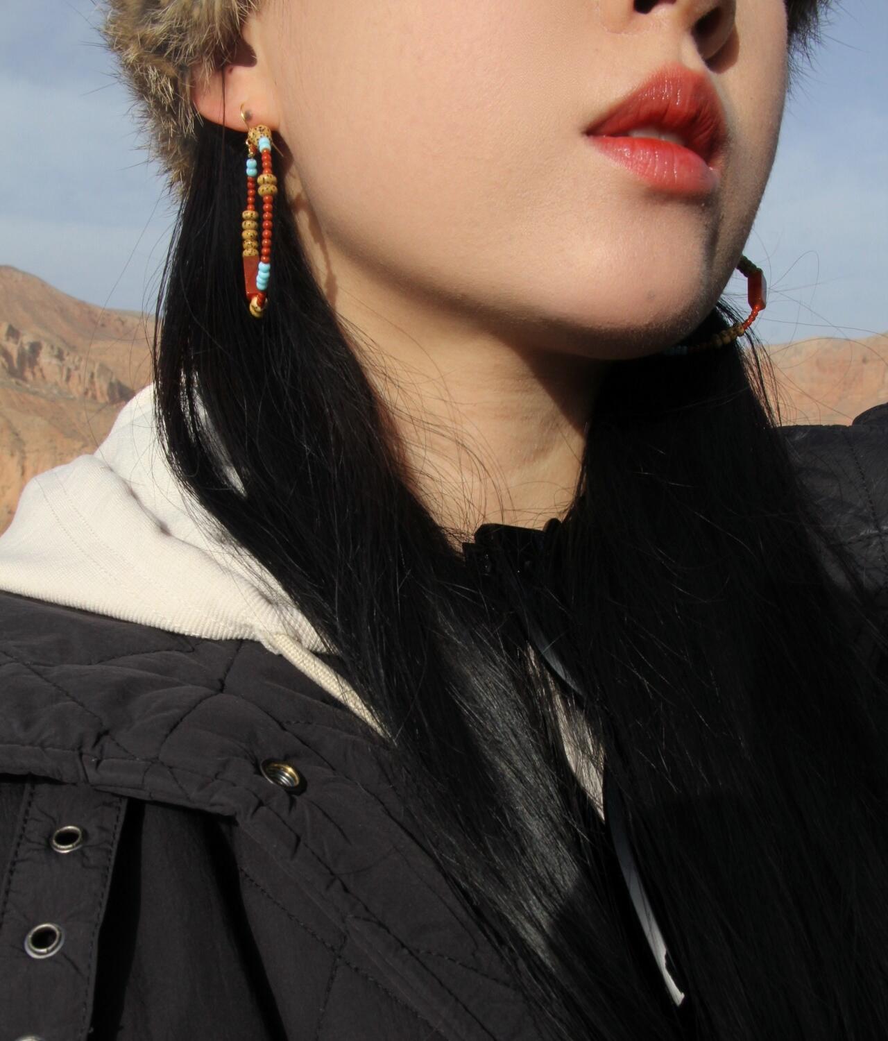 Chinoiserie South Red Agate Bodhi Seed Earrings,Lumivault.
