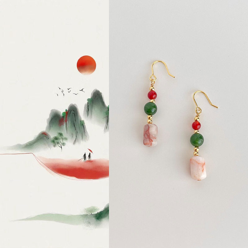 Chinoiserie Spring Mountain Agate Earrings - Lumivault