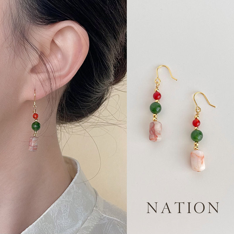 Chinoiserie Spring Mountain Agate Earrings,Lumivault.