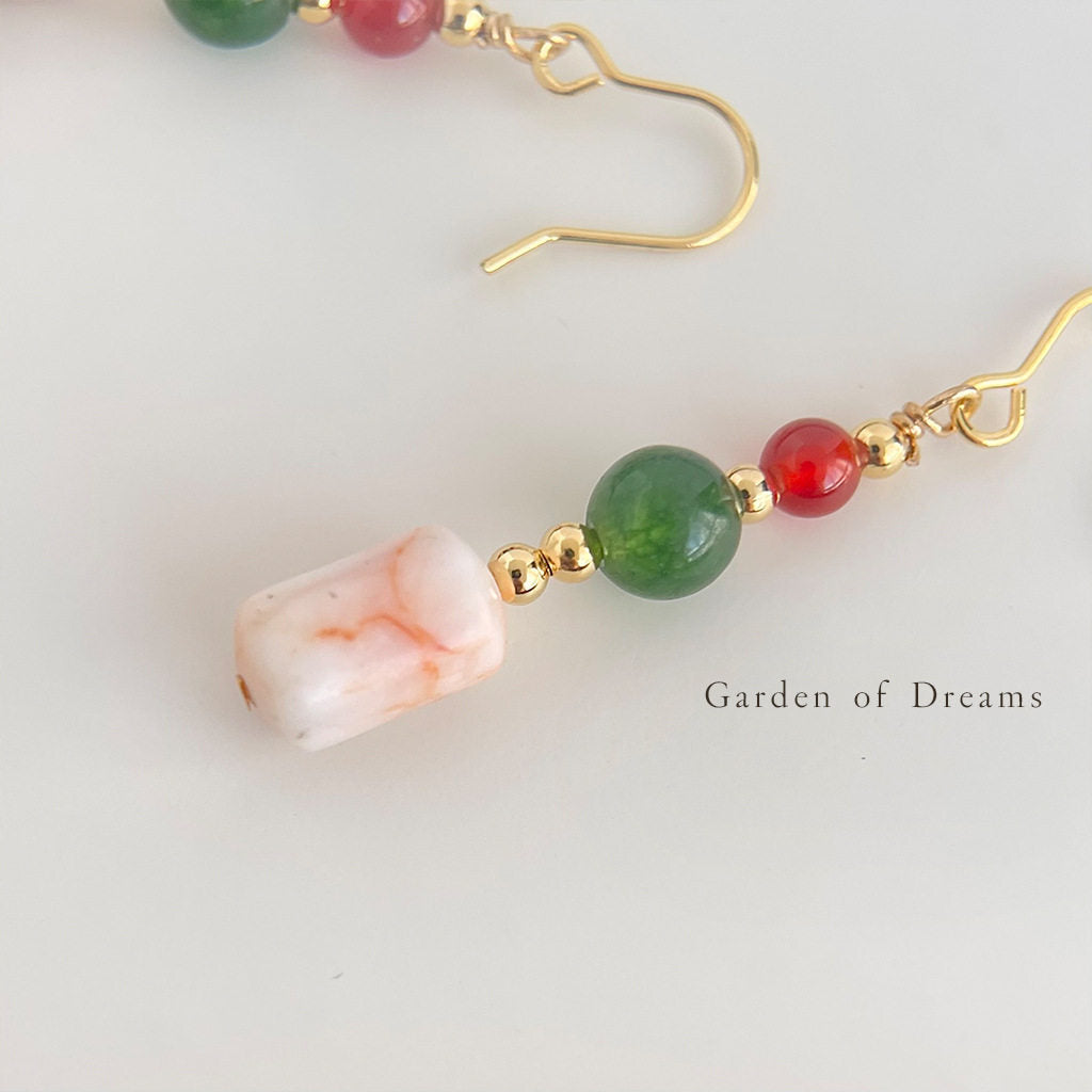 Chinoiserie Spring Mountain Agate Earrings,Lumivault.