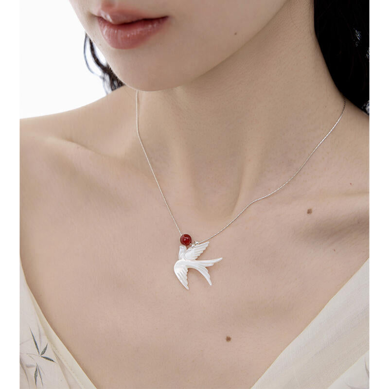Chinoiserie Swallow Silver Necklace,Lumivault.