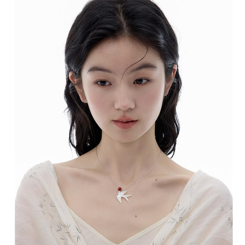 Chinoiserie Swallow Silver Necklace,Lumivault.