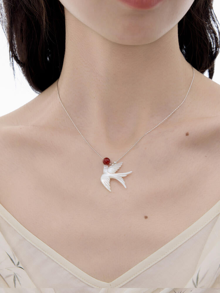 Chinoiserie Swallow Silver Necklace,Lumivault.