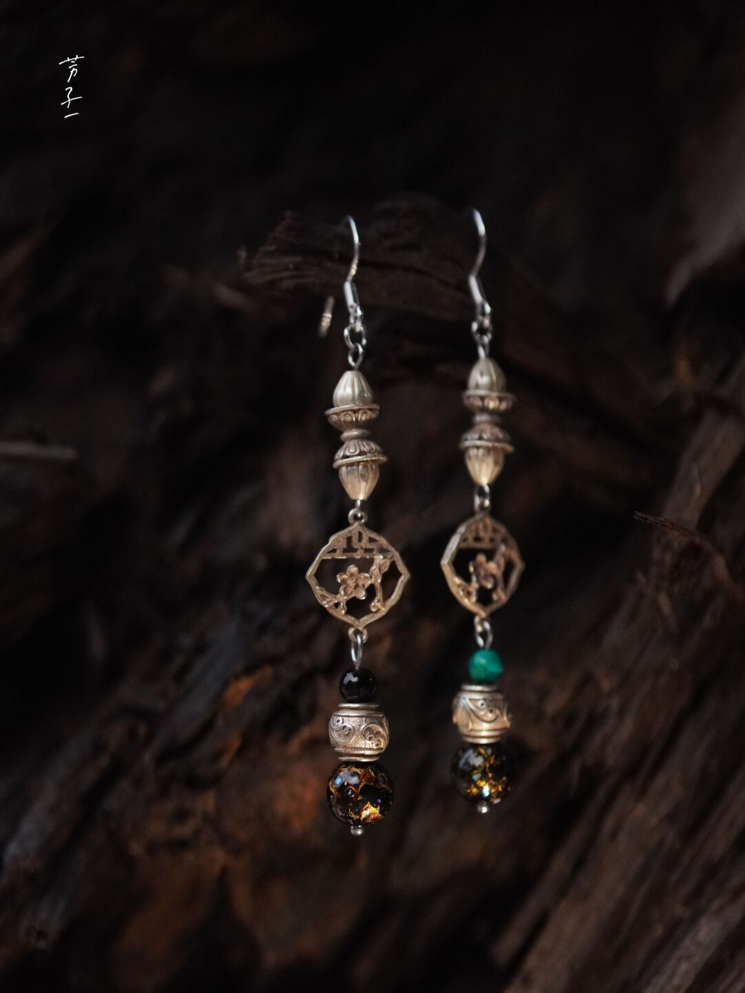 Chinoiserie Lacquer Treasures in Grandma's Jewelry Box Earrings,Lumivault.
