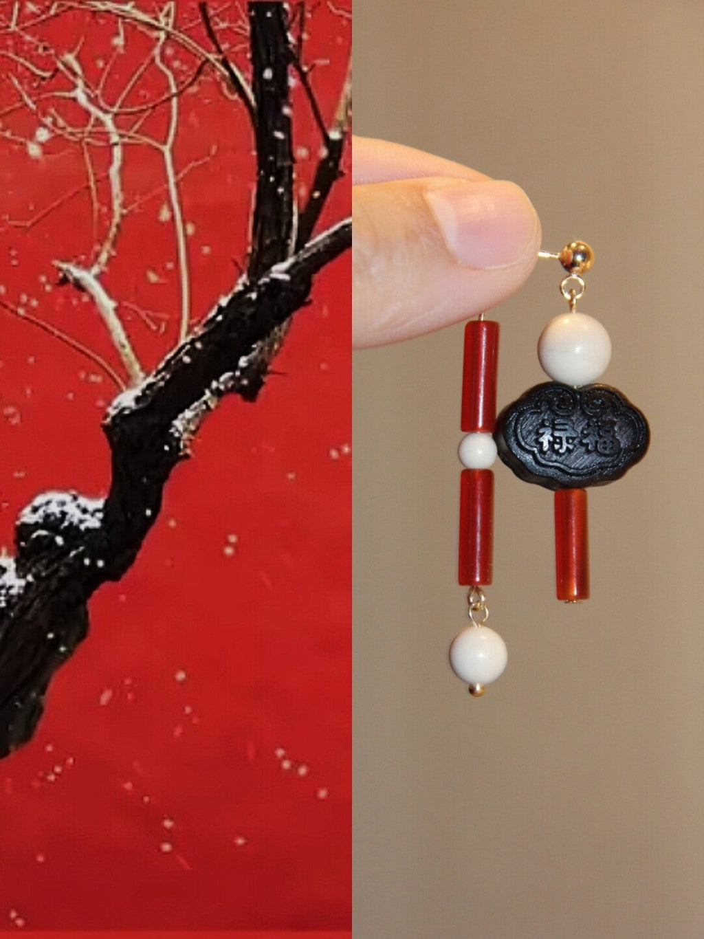 Chinoiserie Auspicious Snow Harvest Earrings,Lumivault.