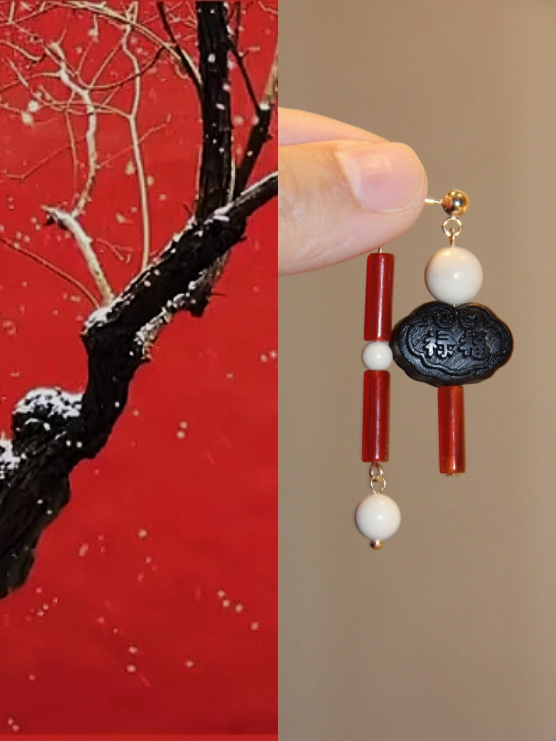 Chinoiserie Auspicious Snow Harvest Earrings,Lumivault.