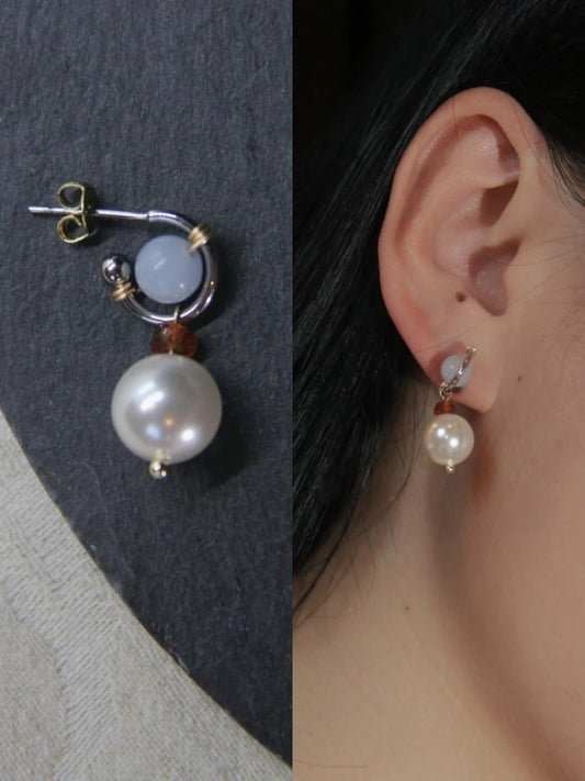 Chinoiserie Baby Blue Pearl Earrings