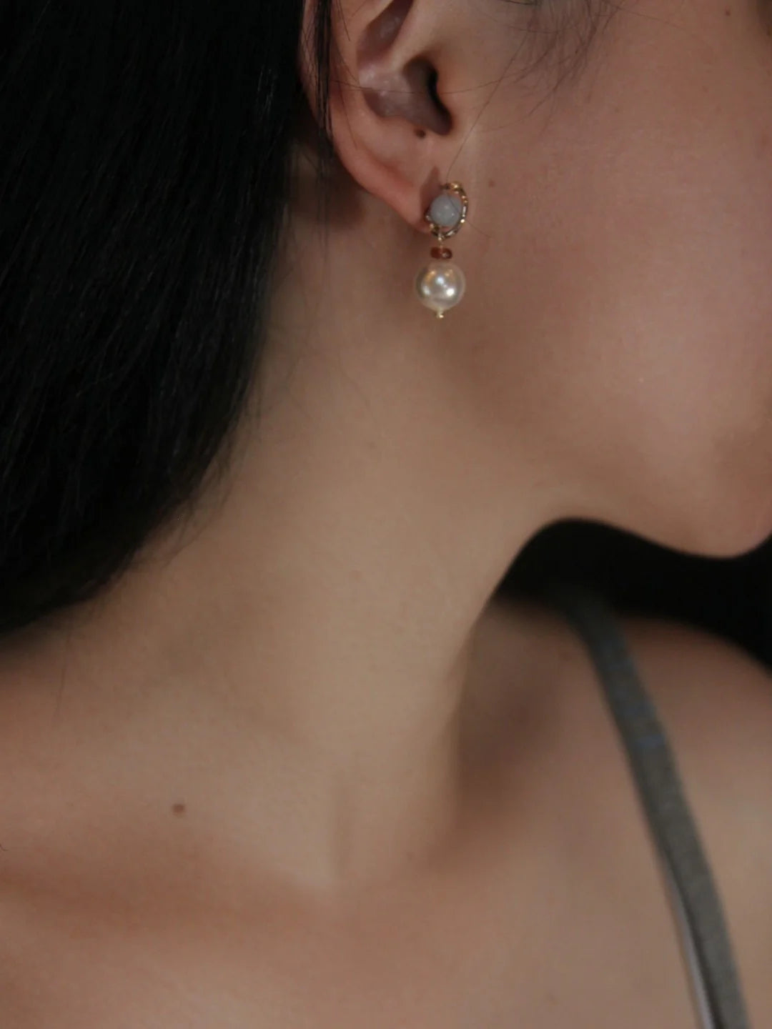 Chinoiserie Baby Blue Pearl Earrings