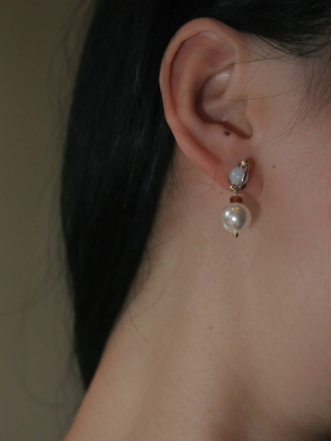 Chinoiserie Baby Blue Pearl Earrings