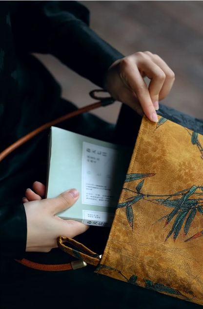 Chinoiserie Bamboo Blossom Silk Tote Bag - Lumivault