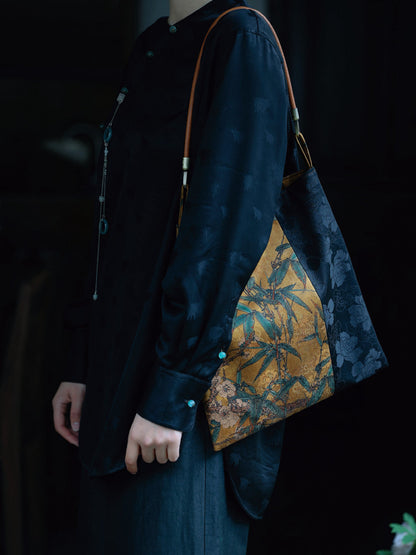 Chinoiserie Bamboo Blossom Silk Tote Bag - Lumivault