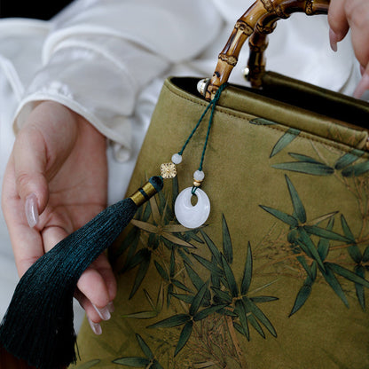 Chinoiserie Bamboo Leaves Printed Silk Handbag - Lumivault