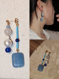 Chinoiserie Blue River Natural Stones Beaded Earrings,Lumivault.