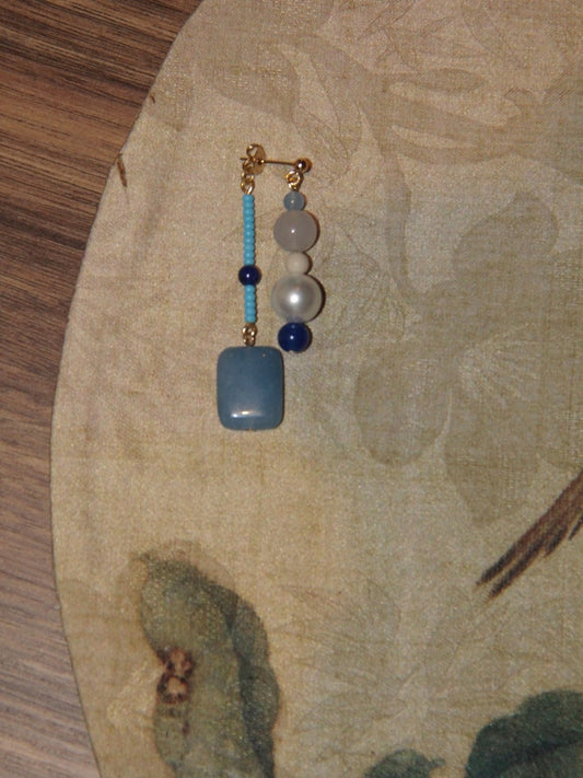 Chinoiserie Blue River Natural Stones Beaded Earrings