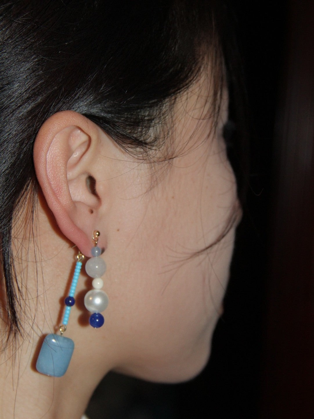 Chinoiserie Blue River Natural Stones Beaded Earrings,Lumivault.