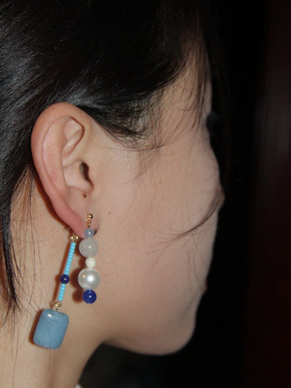 Chinoiserie Blue River Natural Stones Beaded Earrings