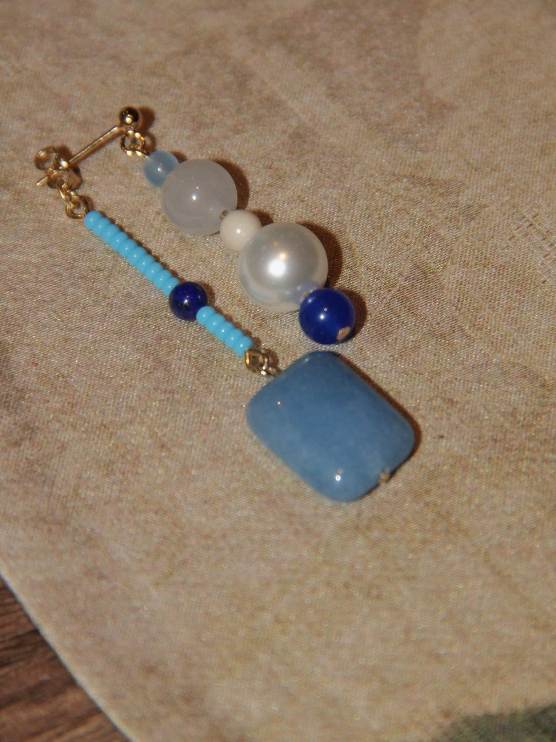 Chinoiserie Blue River Natural Stones Beaded Earrings
