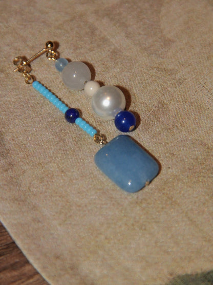 Chinoiserie Blue River Natural Stones Beaded Earrings