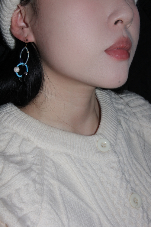 Chinoiserie Colored Glaze Blue Star Earrings,Lumivault.
