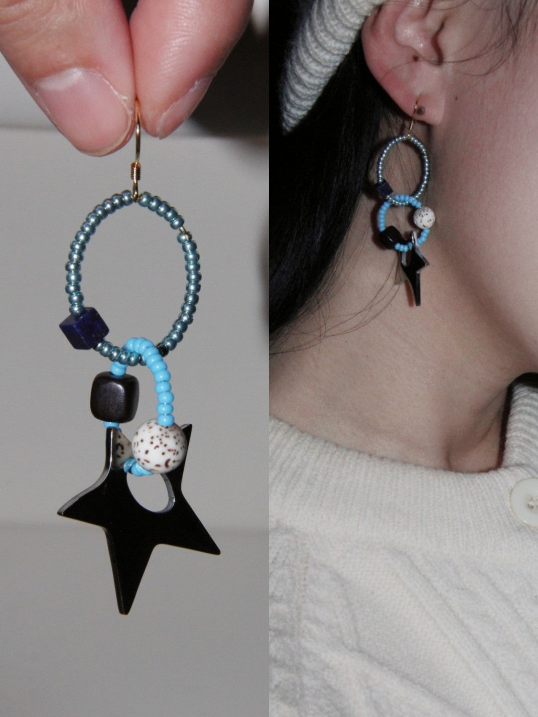 Chinoiserie Colored Glaze Blue Star Earrings