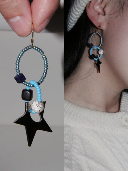 Chinoiserie Colored Glaze Blue Star Earrings