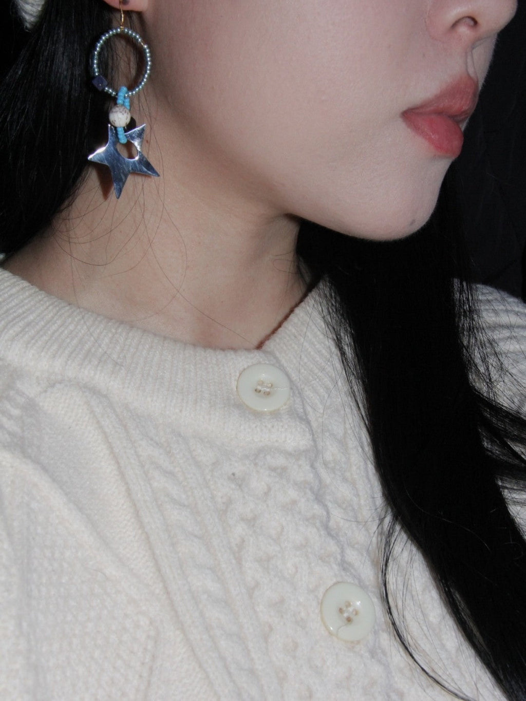 Chinoiserie Colored Glaze Blue Star Earrings,Lumivault.