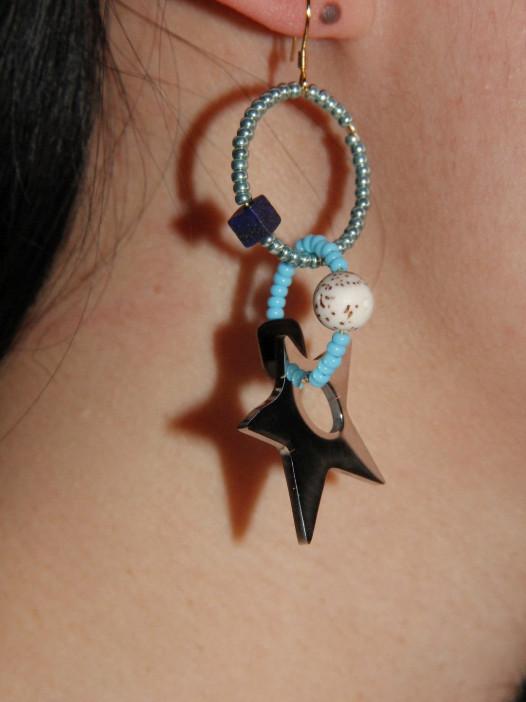 Chinoiserie Colored Glaze Blue Star Earrings,Lumivault.