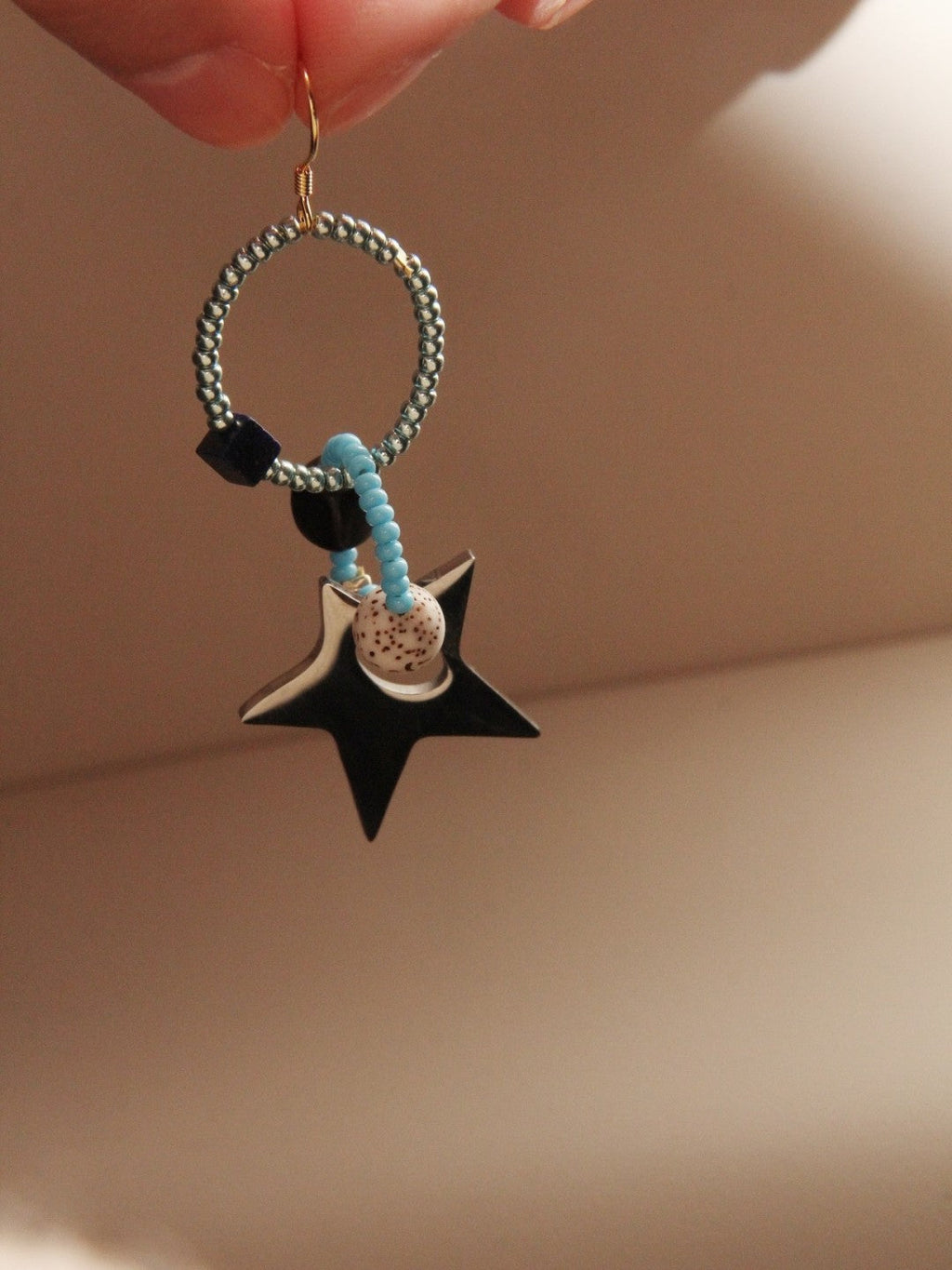 Chinoiserie Colored Glaze Blue Star Earrings,Lumivault.