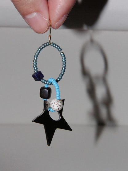 Chinoiserie Colored Glaze Blue Star Earrings