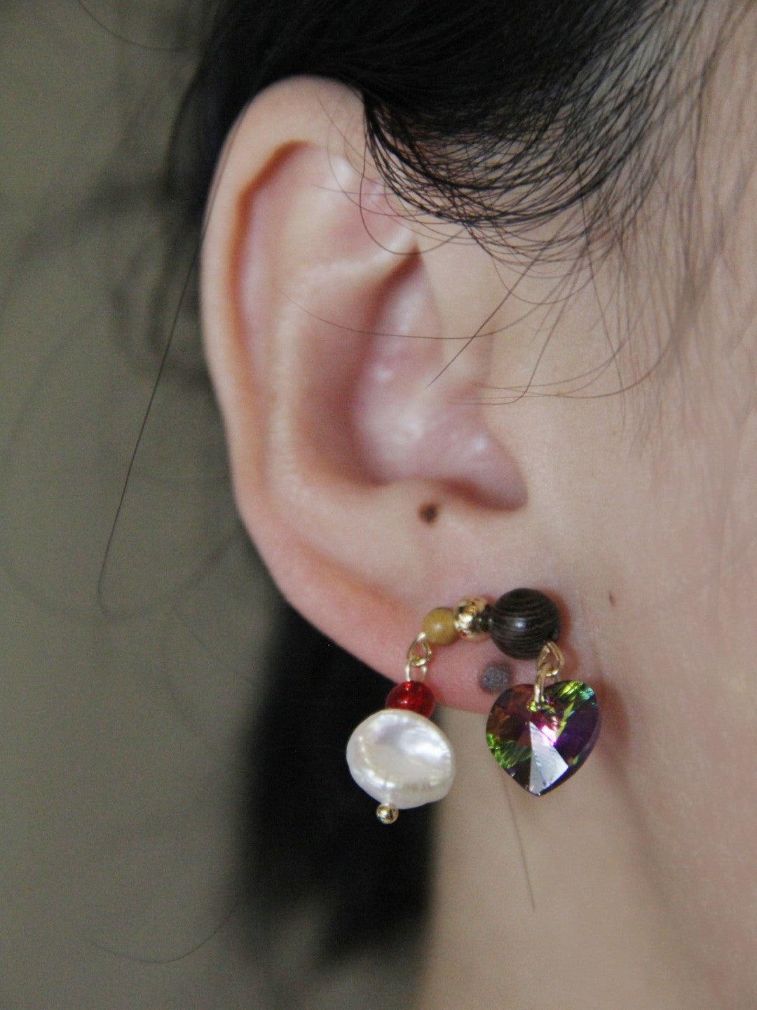 Chinoiserie Colored Glaze Pearl Heart Earrings,Lumivault.