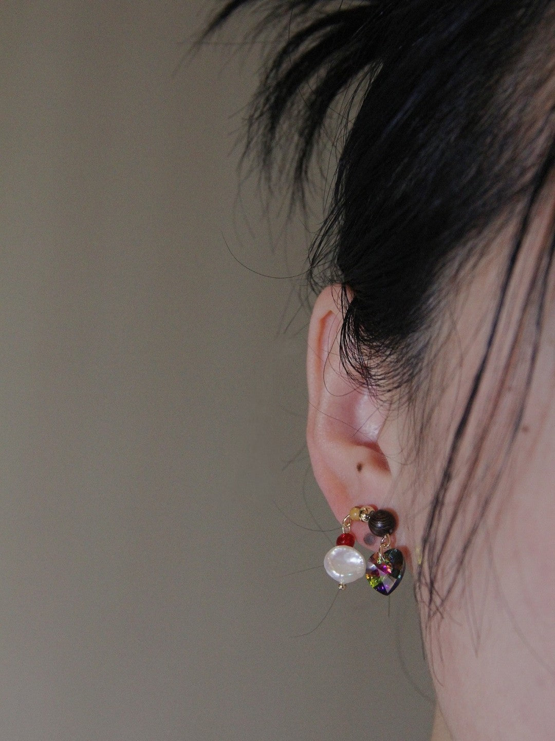 Chinoiserie Colored Glaze Pearl Heart Earrings,Lumivault.