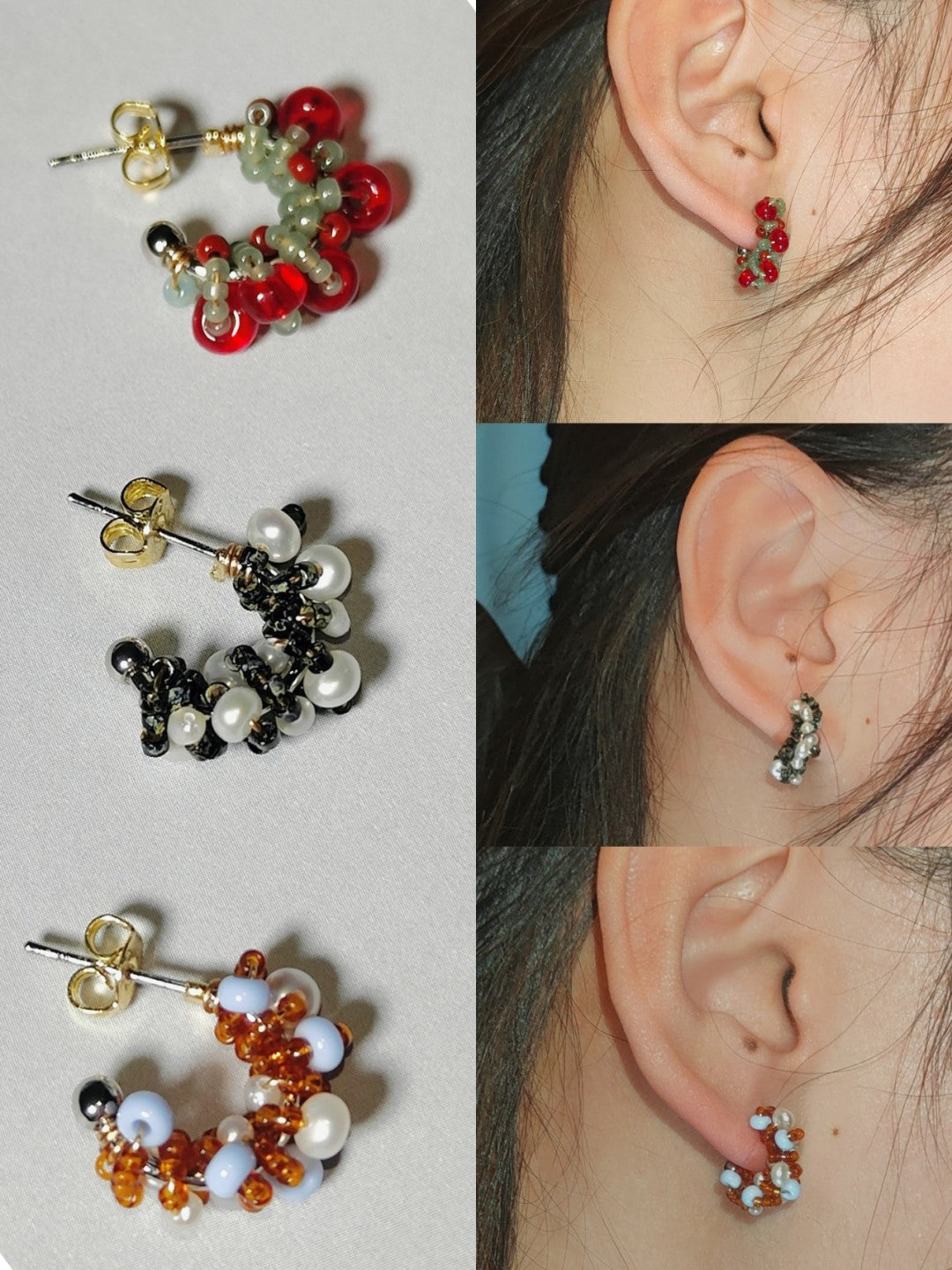 Chinoiserie Colored Glaze Pearl Hoop Earrings,Lumivault.