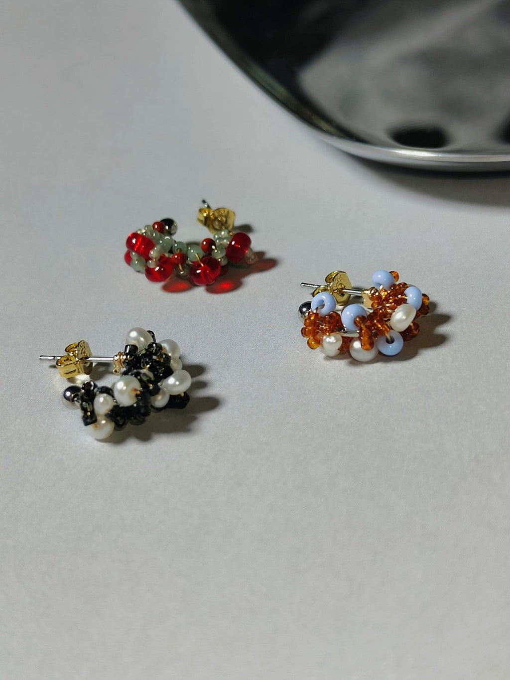 Chinoiserie Colored Glaze Pearl Hoop Earrings,Lumivault.