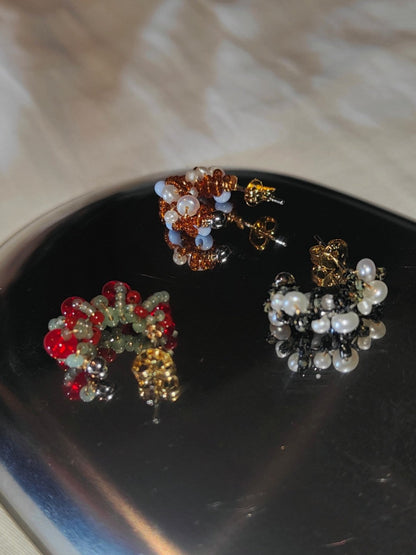 Chinoiserie Colored Glaze Pearl Hoop Earrings