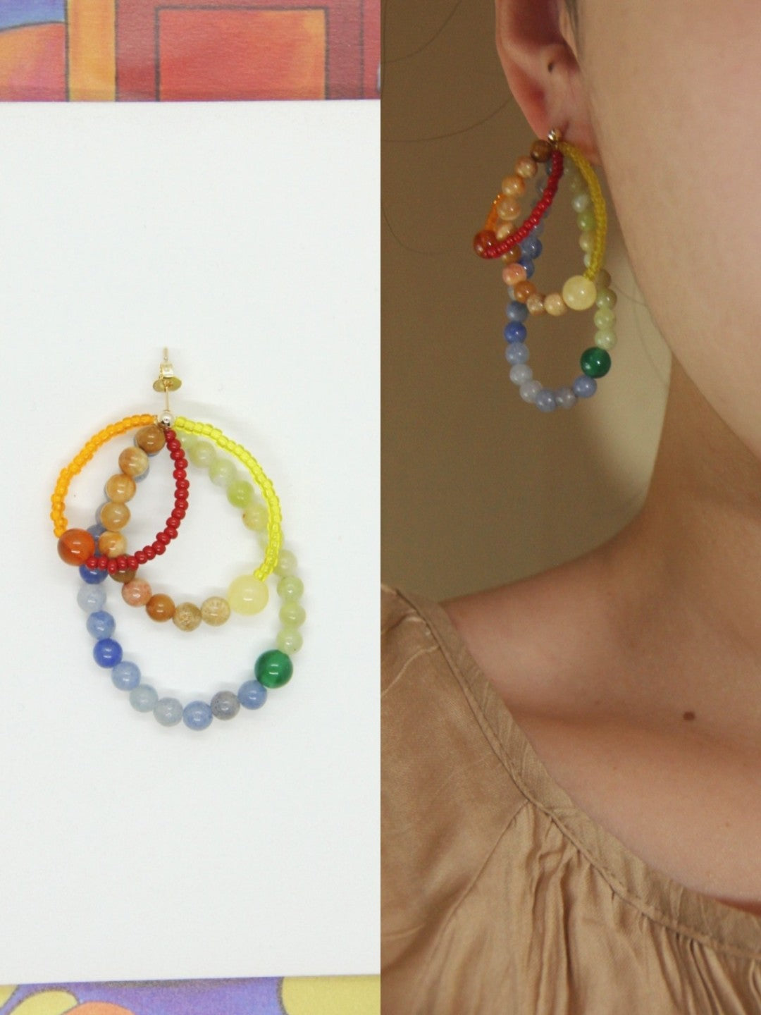 Chinoiserie Colored Glaze Rainbow Earrings,Lumivault.