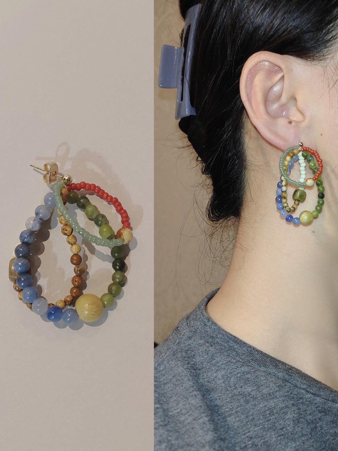 Chinoiserie Colored Glaze Rainbow Earrings,Studs / Green,Lumivault.