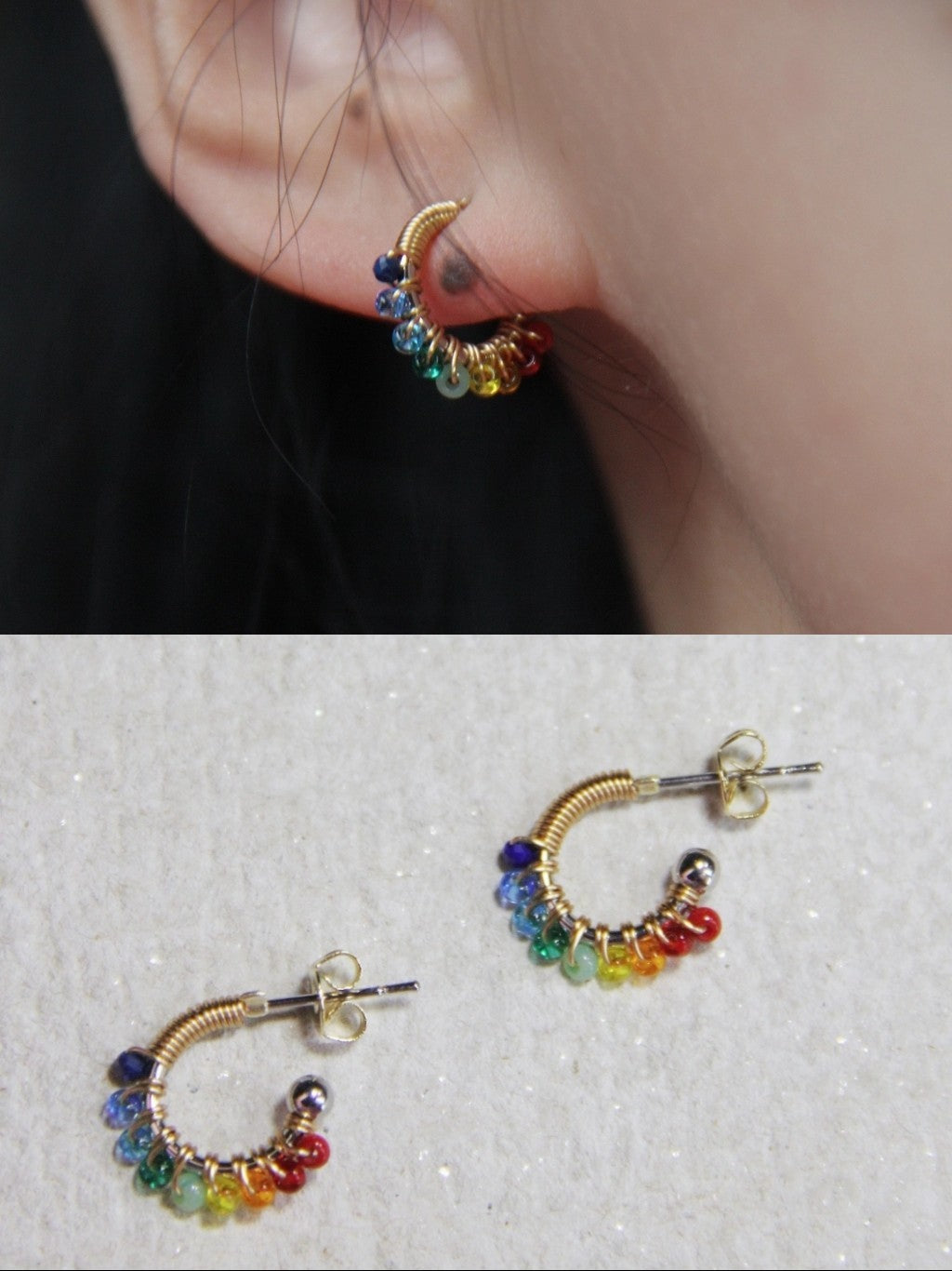 Chinoiserie Colored Glaze Rainbow Hoop Earrings,Lumivault.