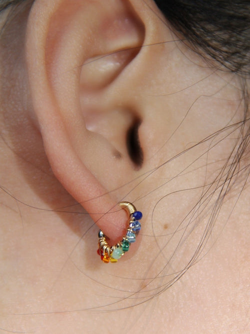 Chinoiserie Colored Glaze Rainbow Hoop Earrings,Lumivault.