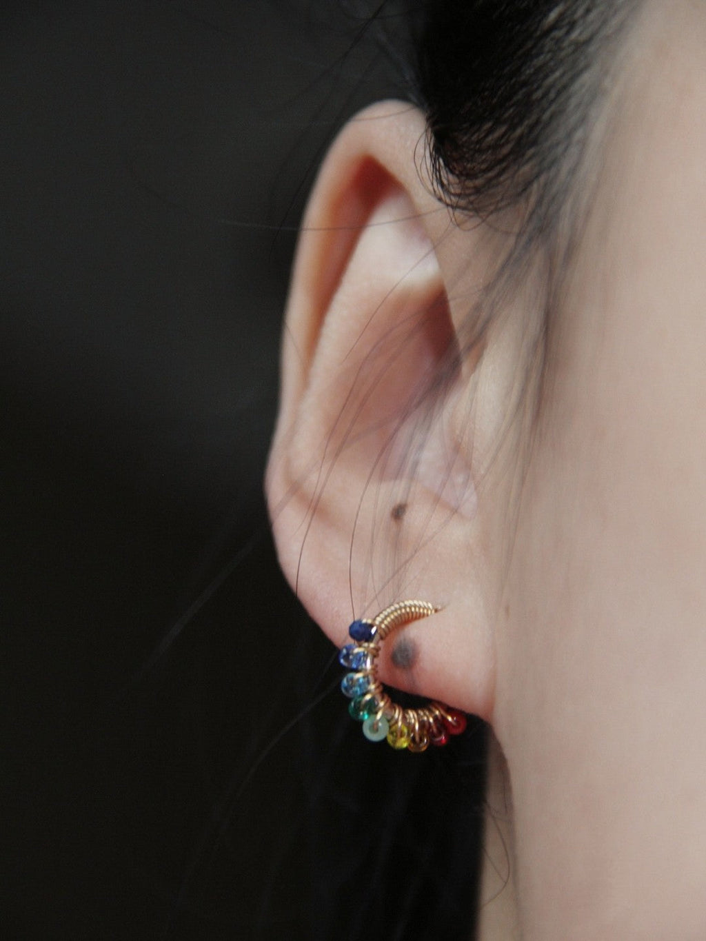 Chinoiserie Colored Glaze Rainbow Hoop Earrings,Lumivault.